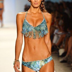 L*Space Viridian Fringe Bikini Audrey Top D Cup Monique Bottoms S Y2K USA Made!